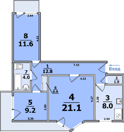 9-ти этажные дома, 3 комн. квартиры.